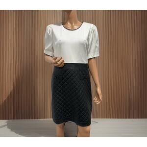 karl lagerfeld dress size 16 White Top And Black Quilted Leather Skirt